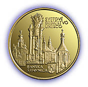 Pamätná zlatá minca v hodnote 5 000 Sk vydaná s tematikou Svetové dedičstvo UNESCO - Banská Štiavnica a technické pamiatky jej okolia