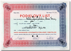 podielový list Roľníckej vzájomnej pokladnice v Brezne